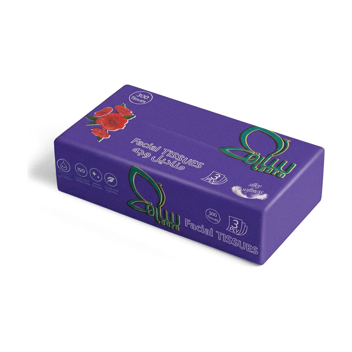 Sara Facial Tissues 300, single box, angled