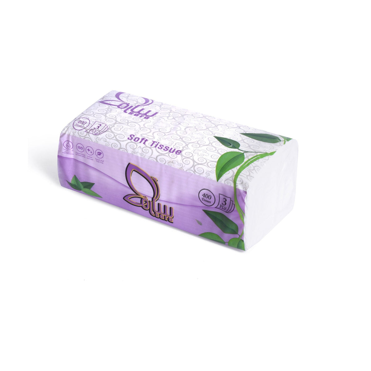 Sara Facial Tissues 400, single soft pack, angled