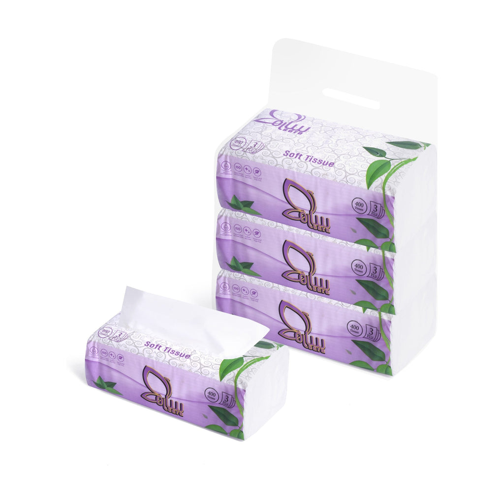 Sara Facial Tissues 400, pack of 3, angled