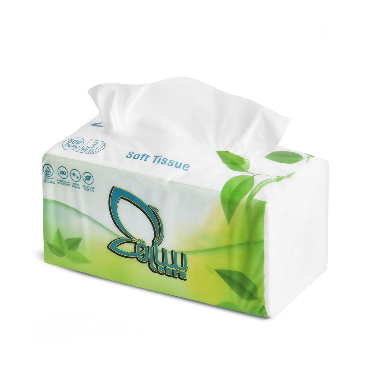 Sara Facial Tissues 500 Large, single soft pack, open