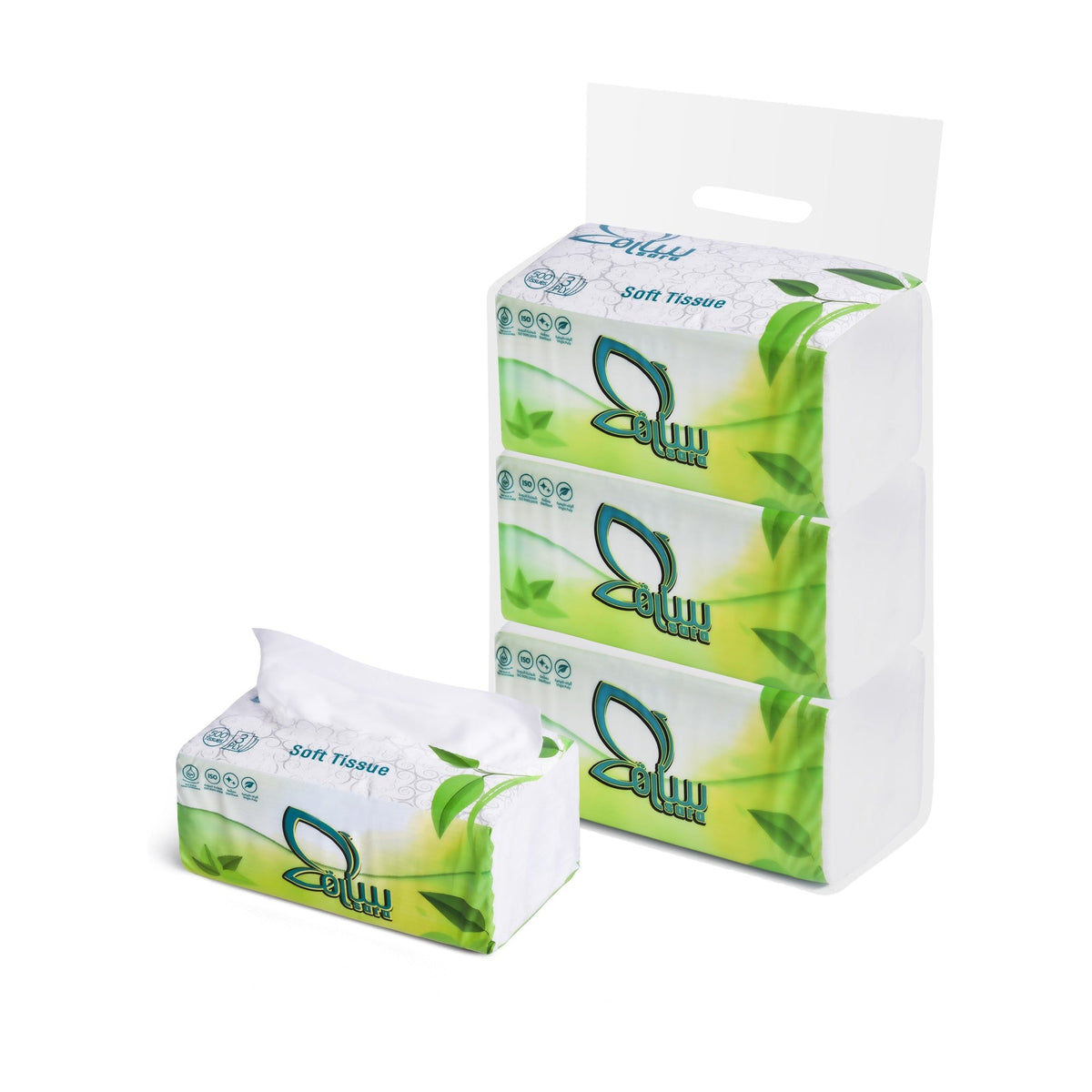 Sara Facial Tissues 500 Medium, pack of 3, angled