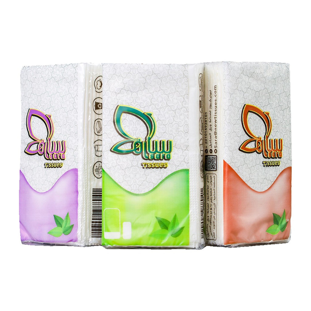 Sara pocket tissues, three packets